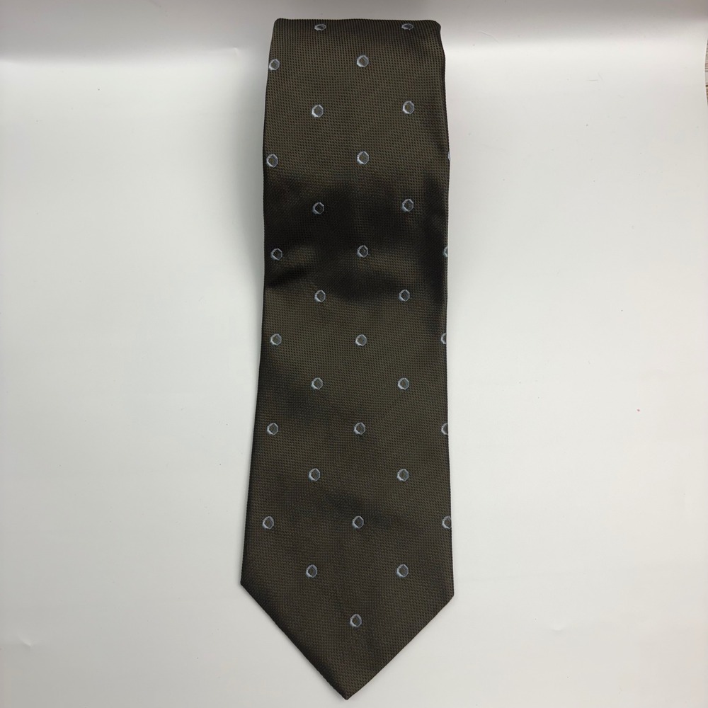 Brooks Basics Necktie Mens One Size Brown Green Silk Geometric Circle USA Made